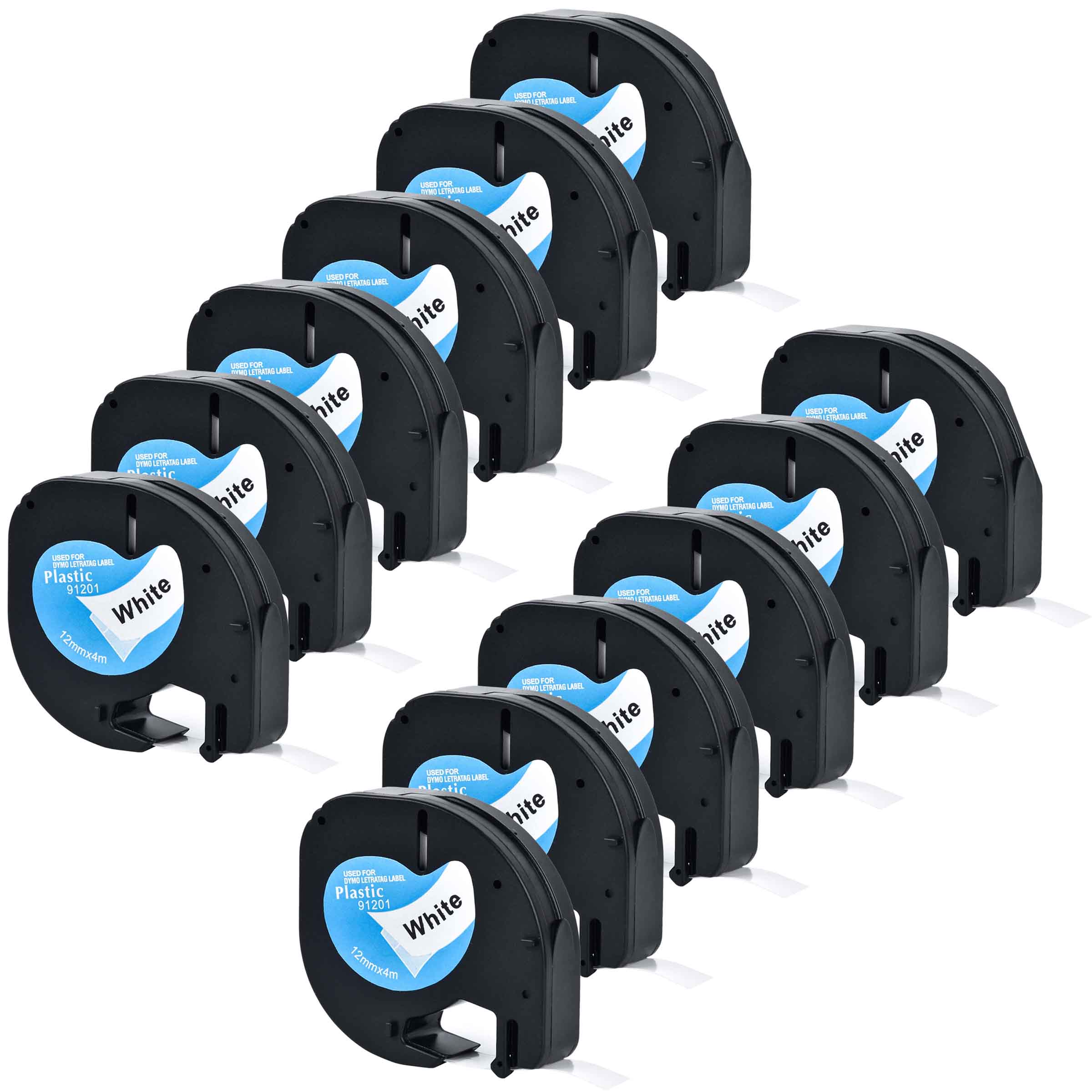 12Pcs Label Tape - 12mm - Plastic & Paper - For Dymo Letratag LT-100H Label Maker: Plastic White