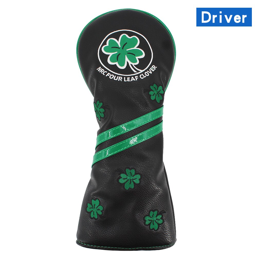 Golf Head Cover Four Leaf Clover Golf Wood Headcover for Driver Fairway Hybrid Putter PU Leather Waterproof Black White Covers: Black For Driver