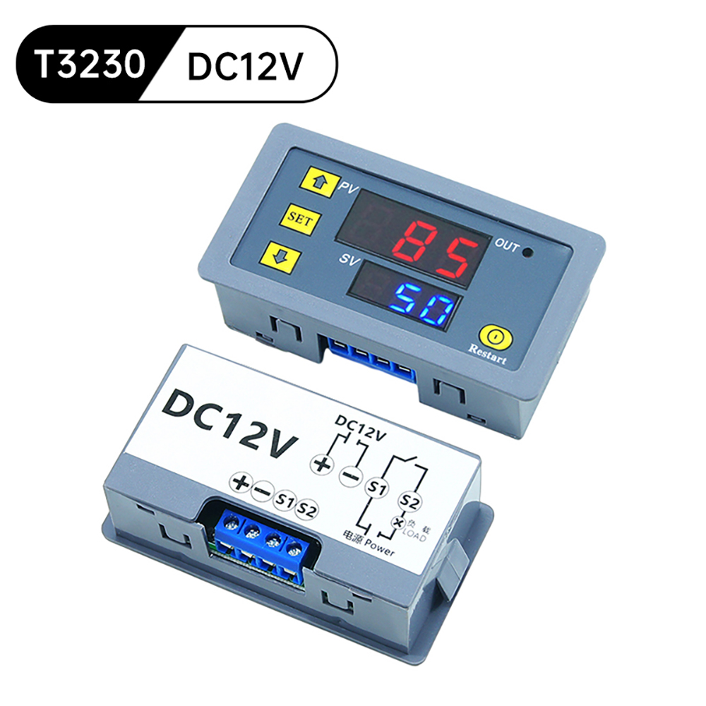 T3230 Cycle Timing Delay Relay LED Display Timer Control Switch Adjustable Timing Relay Delay Switch DC12V DC24V AC110-220V: Khaki