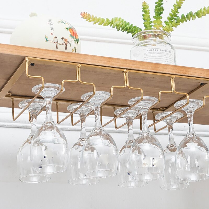 4 Rows Wine Glass Rack Under Cabinet Stemware Holder Metal Wine Glass Organizer Glasses Storage Hanger for Bar Kitchen