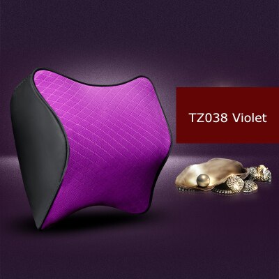 1PCS cute car seat headrest pillow leather solid for the neck rest waist back lumbar support cushion set auto pillow memory foam: TZ038 Violet