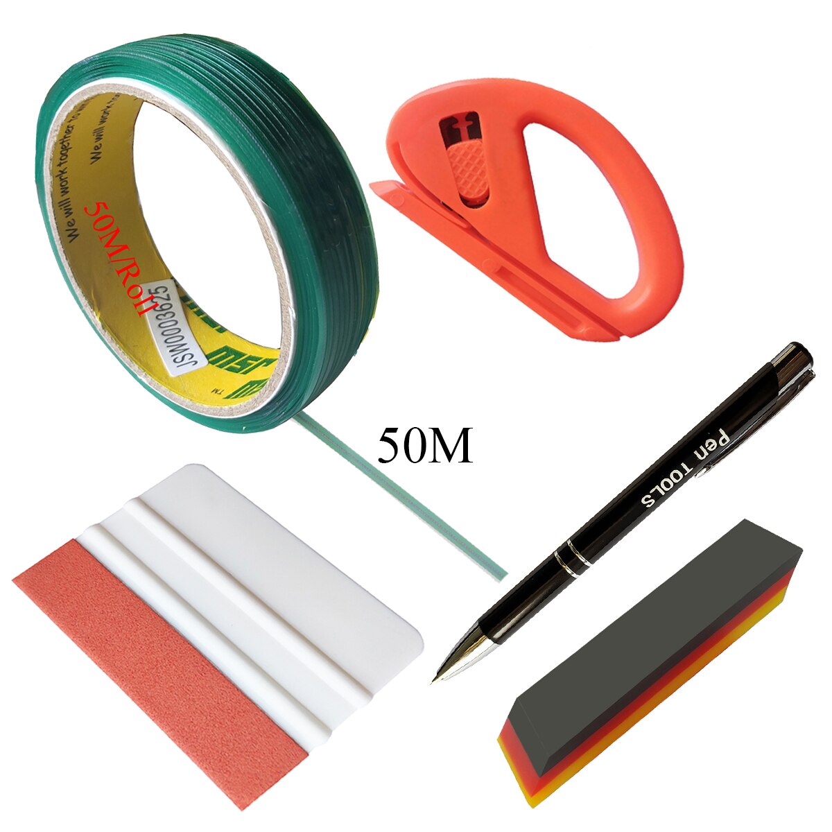 Vinyl Film Wrap Cut Knifeless Tape Carbon Fiber Sticker Tinting Rubber Squeegee Scraper Car Decal Safety Cutter Tools Kit T03: 50M line