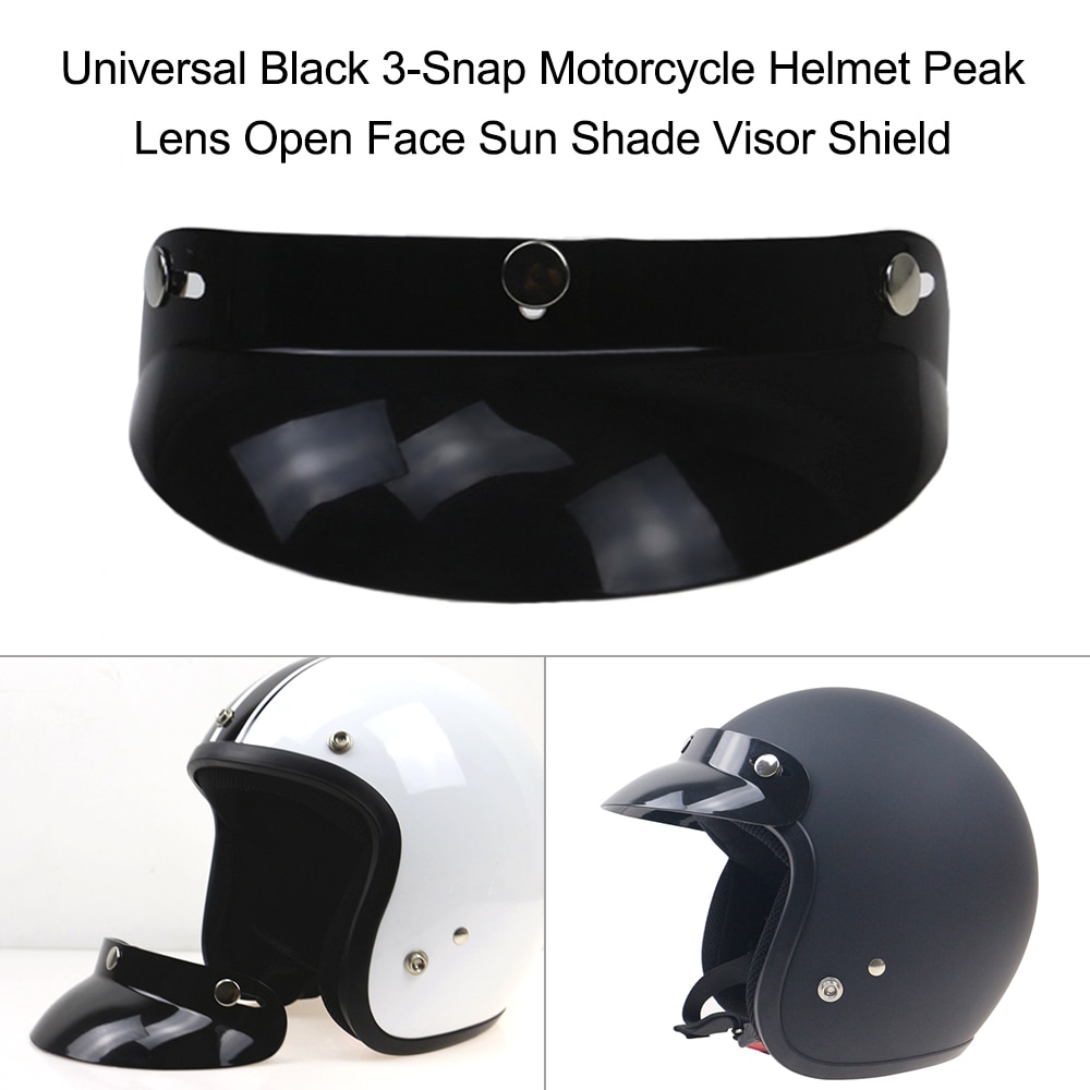 Universal Black 3-Snap Motorhelm Piek Lens Open Gezicht Zonnescherm Visor Shield Uv Anti-fog Anti -kras