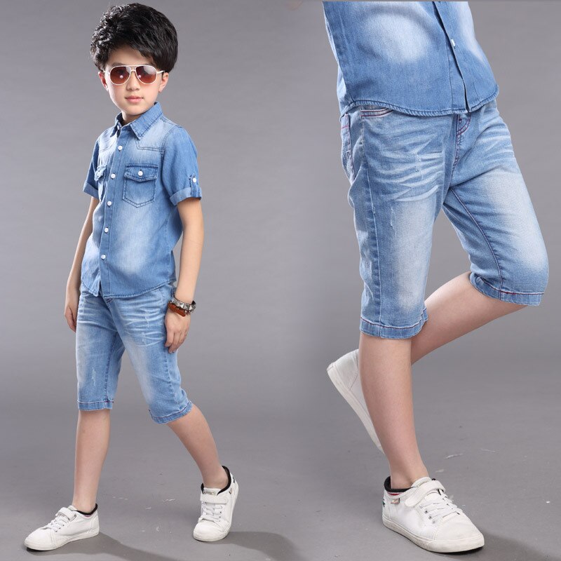 Ropa informal de algodón para niños traje de camisa de vaquero, chaqueta vaquera, camisa, pantalones, camisa, 4 a 10 años