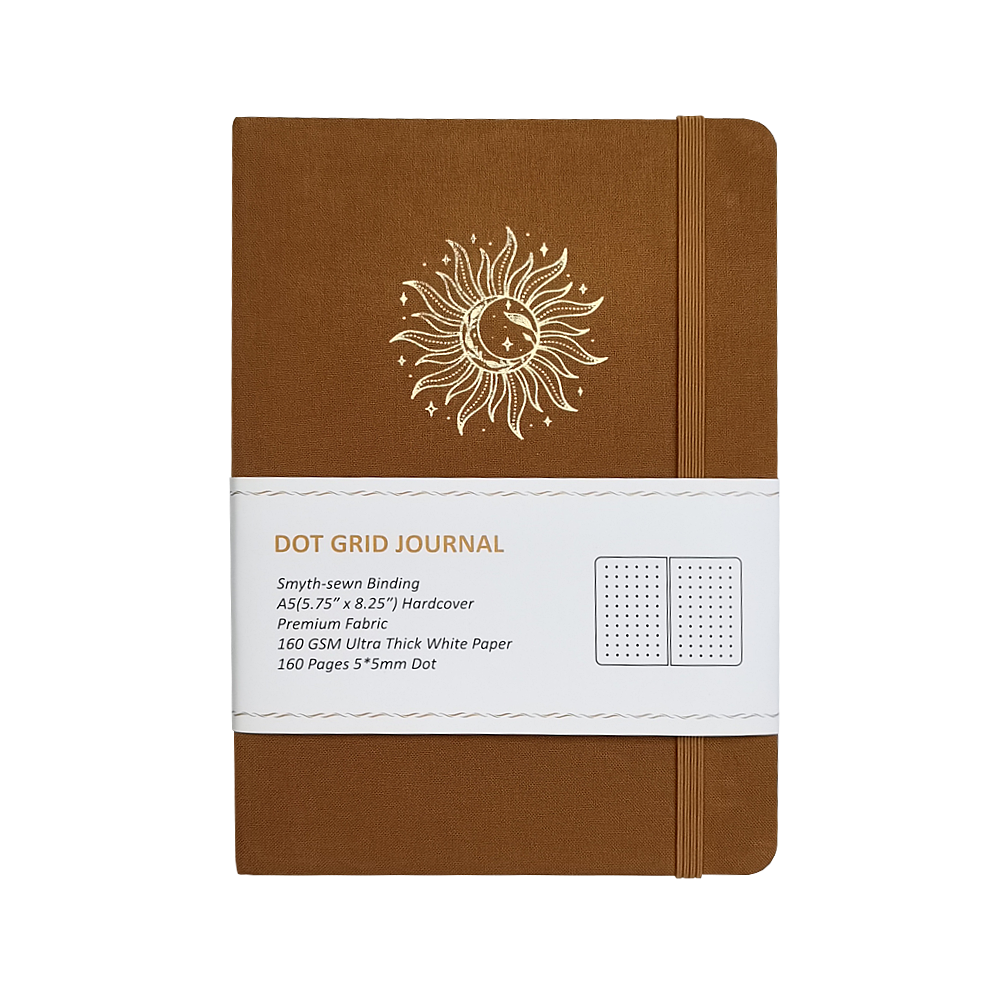 Eco-friendly Fabric/Linen Cover Journal Notebook A5 Ultra Thick White Paper Dot Grid Paper Notebook: Light brown