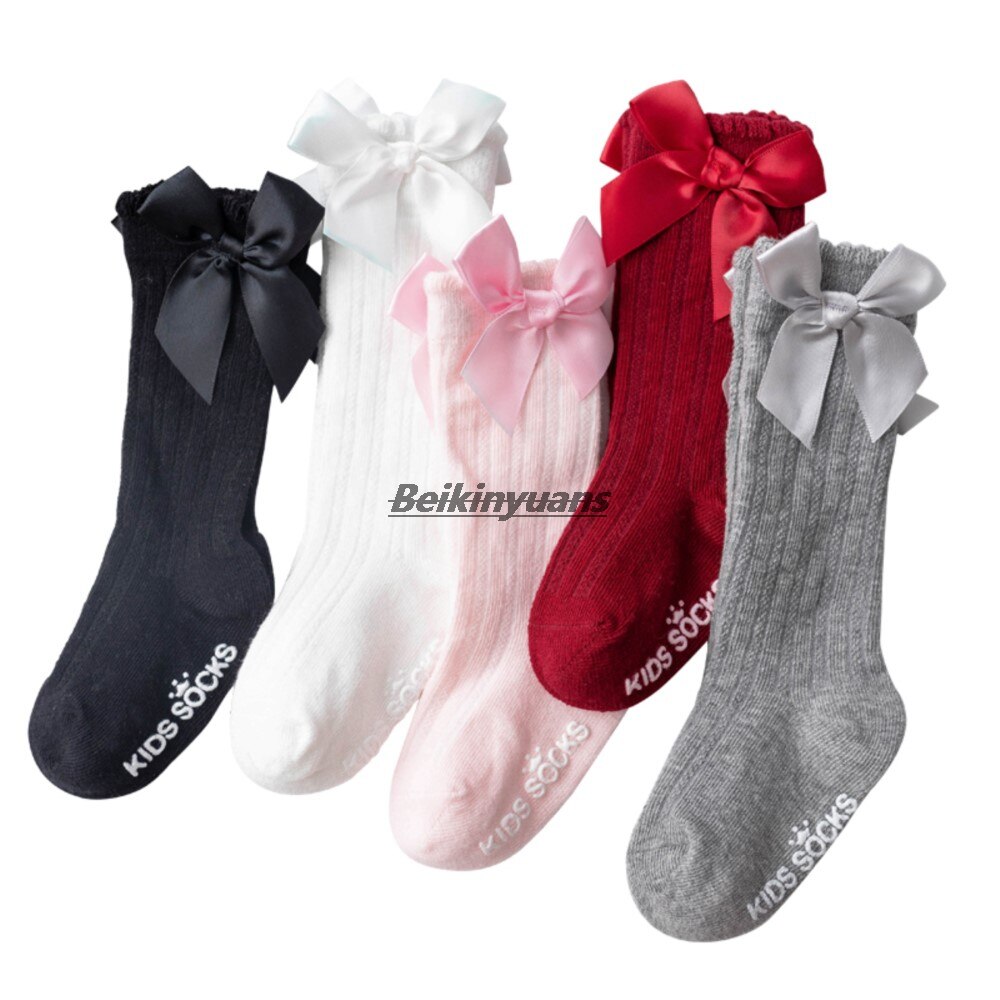 Calcetines largos antideslizantes con lazo para niña, medias hasta la rodilla de princesa, de algodón, para bebé