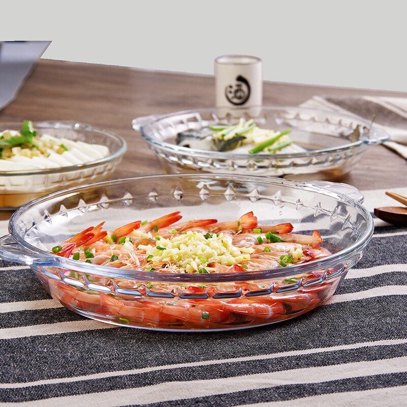 Heat-resistant glass plate thickened tempered salad fish plate household round tableware transparent microwave dish mx8031203
