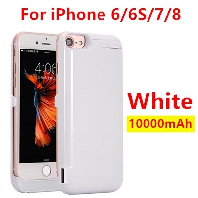 10000mah Power Bank Case dla iPhone 6 6s 7 plus case ładowarka Case dla iPhone 5 SE 5S 5SE 5C ładowanie Powerbank Case: White 6 6S 7 8