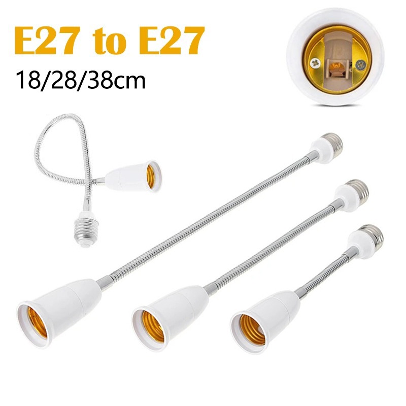 18/28/38cm fleksible  e27 to e27 led-lampefatninger, forlænger til pærefatning, forlænger til lysholder, konverter til belysningsholder, forlænger