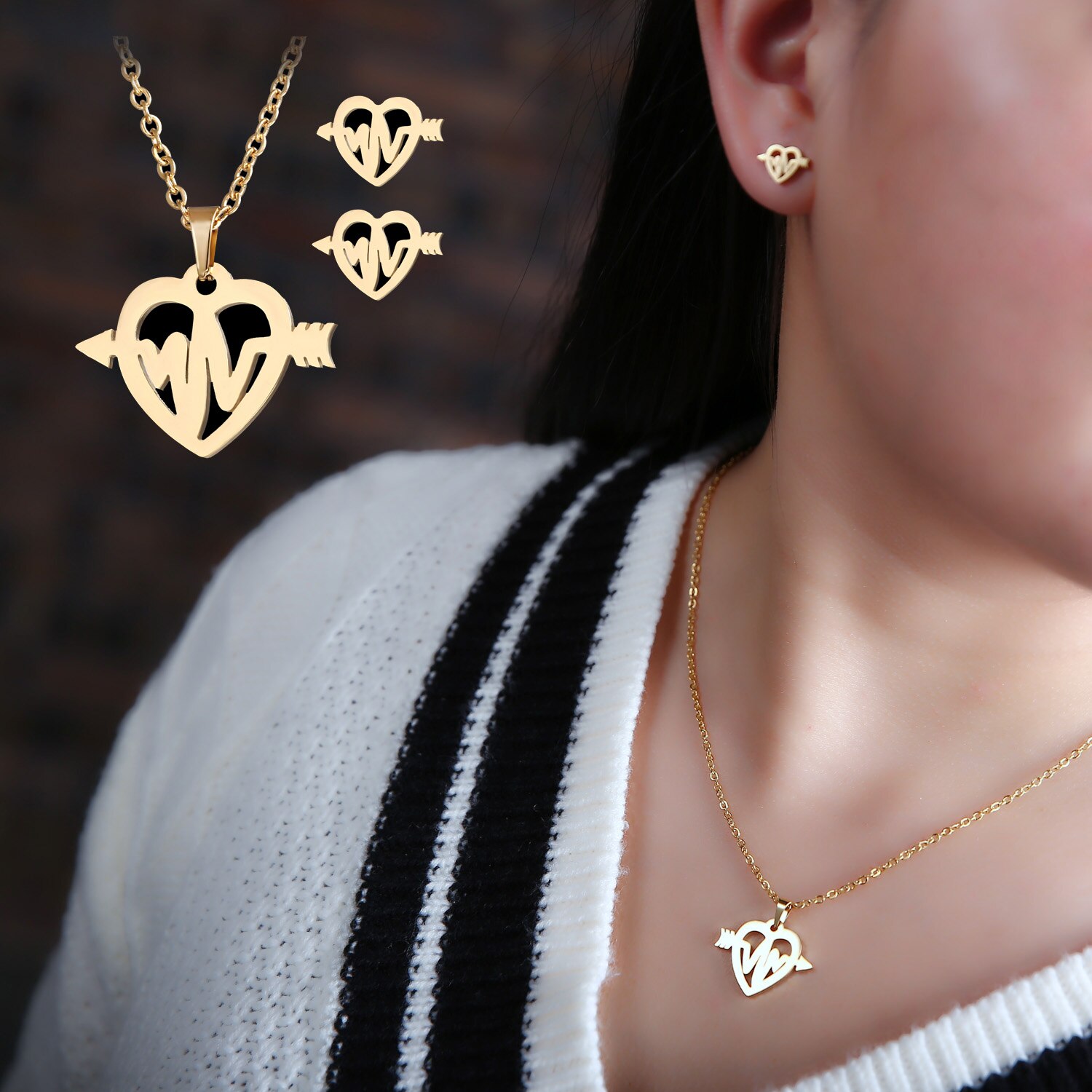 Rinhoo animal horse dragonfly Elephant Pendant necklace Earrings set Women Gold color Stainless Steel jewelry Set