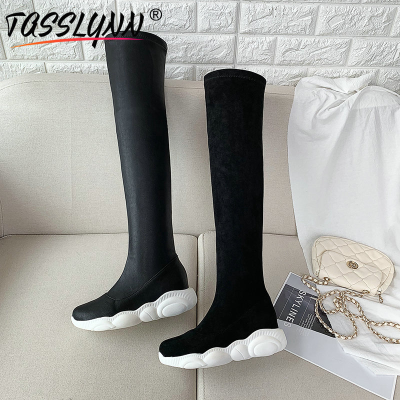 Tasslynn pu casual overknee laarzen sokken dames sneakers ronde neus rits dames laarzen winter platform laarzen