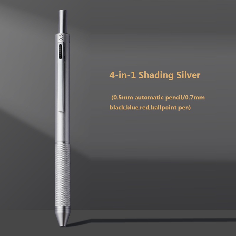 4 In 1 Multifunction Luxury Pen, 0.7mm 3 Color Ballpoint 0.5mm Mechanical Pencil, Gravity Sensor Metal Retractable Pens Długopis: Red