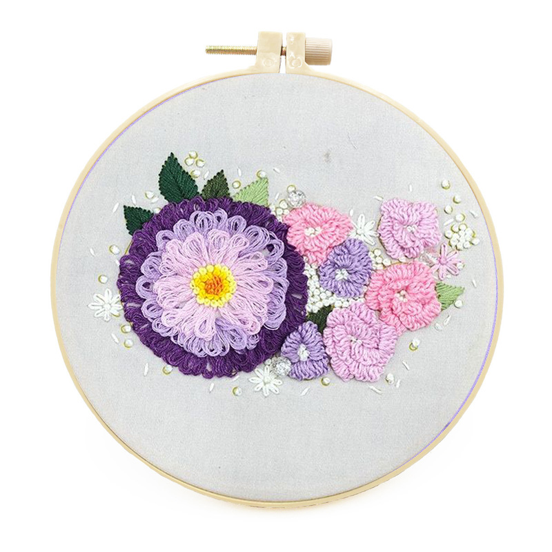 DIY Flower Embroidery Kit for Beginner with Hoop Cross Stitch Set Needlework Handmade Sewing Art Craft Painting Home Decor: 1 / 20cm plastic Hoop
