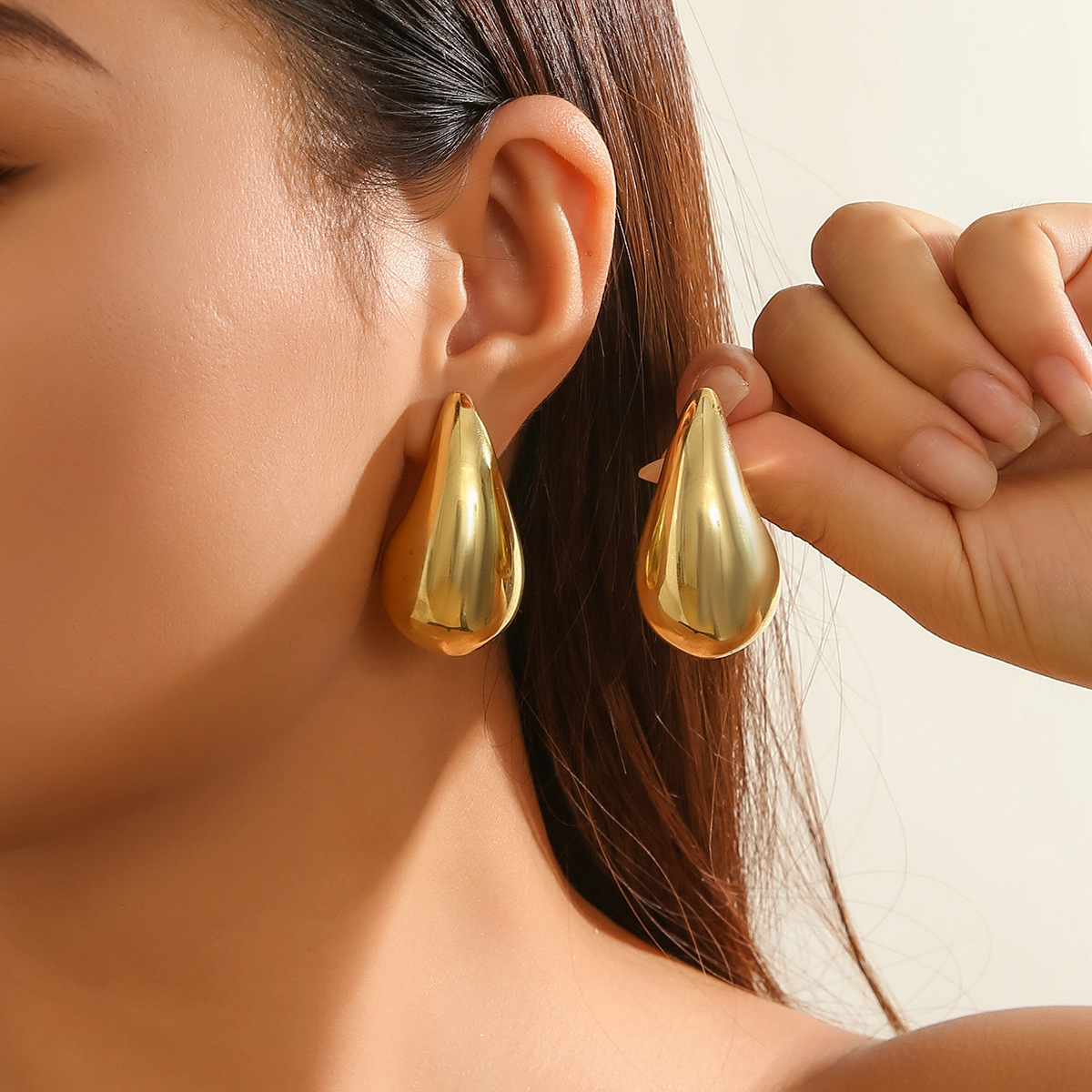 Brinco de gota extra grande, brincos de argola grossos de grandes dimensões para mulheres, meninas, leve, hipoalergênico, banhado a ouro, brincos grandes