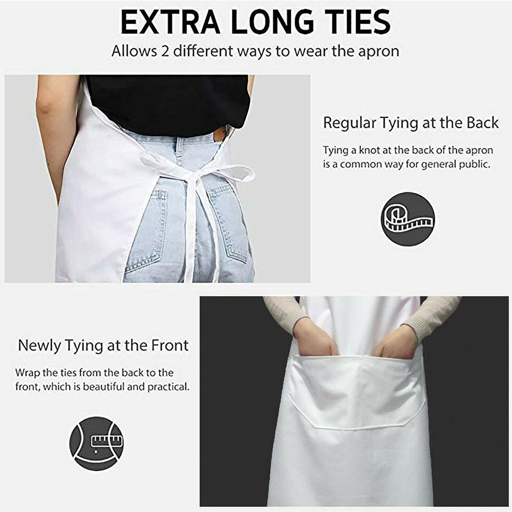 Delantal de trabajo de limpieza blanco, de fácil uso delantal de cocina, ropa de Chef para hornear con bolsillos, cocina casera, Unisex