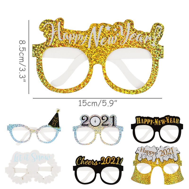 Happy Year Photo Booth Frame Props Gold Black Paper Glasses Photobooth Props Year Eve Party Supplies Kids Favors: 12pcs Glasses