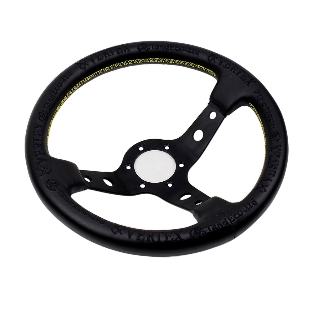 Universal Steering Wheel Black Vertex Leather 330mm Deep Dish Embroidery Tuning Drifting Sport Racing Steering Wheel