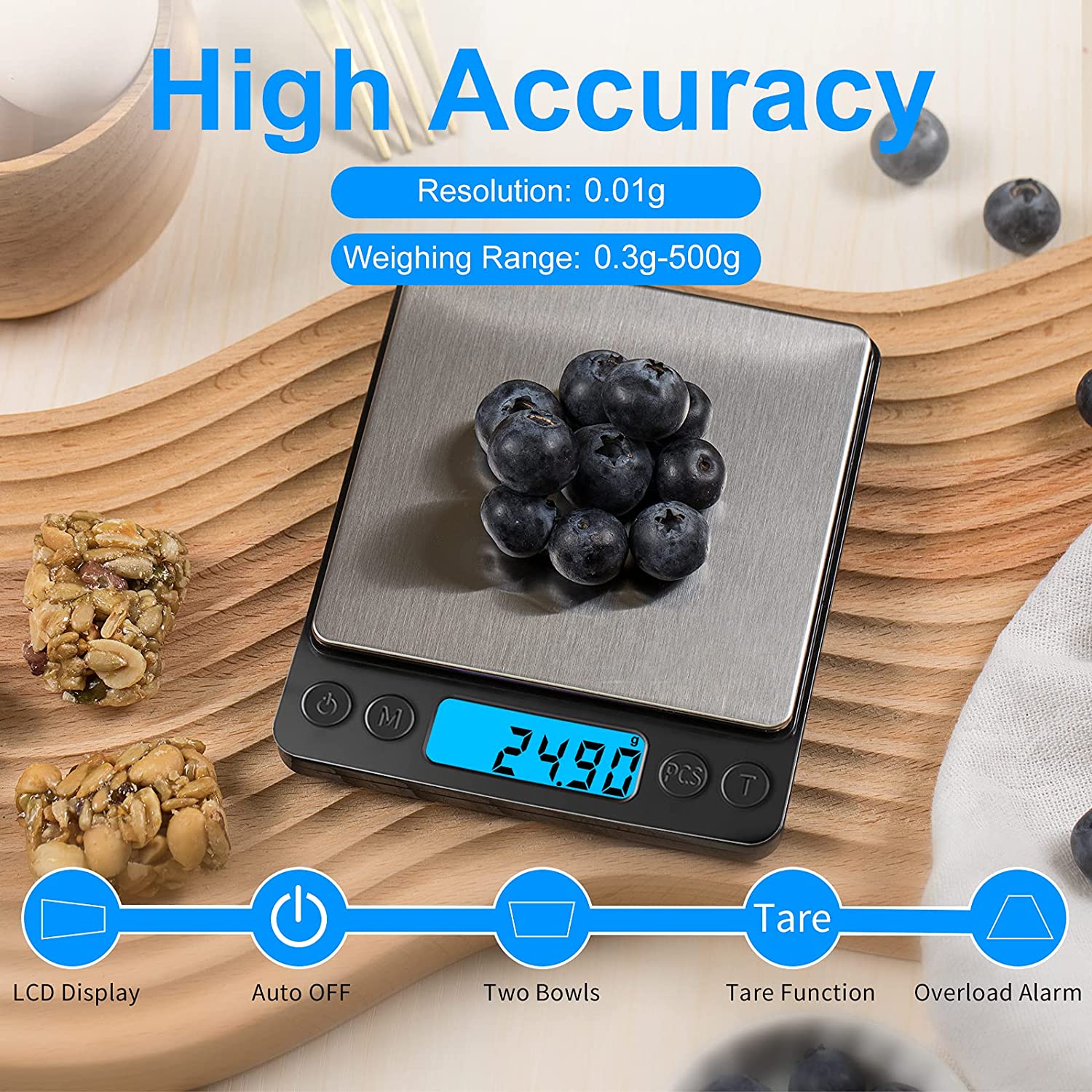 Small Digital Food Scale Ounce/OZ and Gram Scale, Kitchen Scale 3000g/0.1g High Precision for Baking, Soap Making, Jewelry