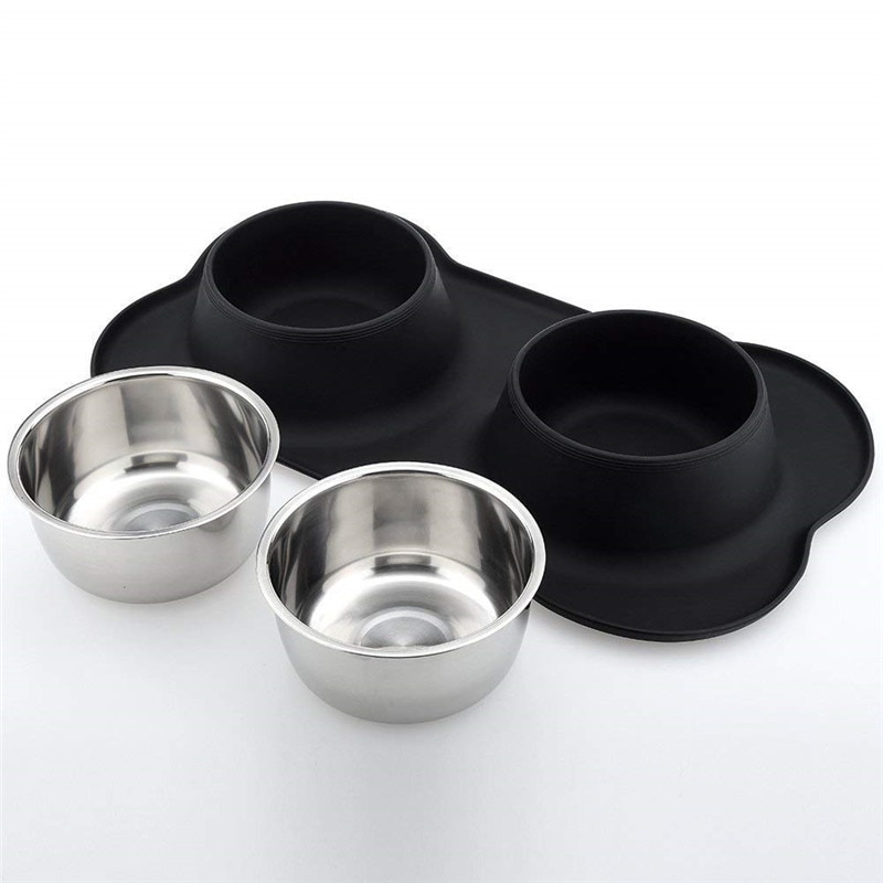 Dog Bowls Stainless Steel Dog Bowl with No Spill Non-Skid Silicone Mat Feeder Bowls Pet Bowl Dogs Cats Pets