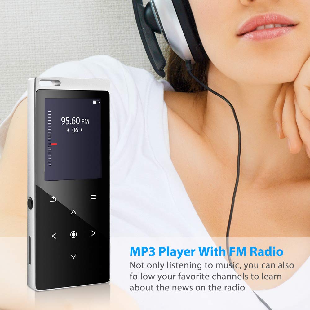 MP3 Player 16GB Built-in Speaker Metal Touch Button HIFI Lossless Sound Music Player with FM, Support SD Card up to 128GB