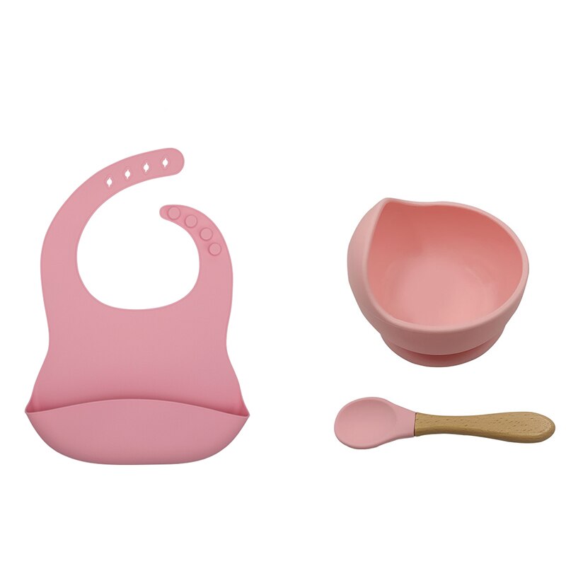 1 zestaw silikonowa miska do karmienia niemowląt zastawa stołowa wodoodporna łyżka antypoślizgowe naczynia silikon bez BPA naczynia dla miska dla dzieci talerz dla dzieci: Pink-Pink