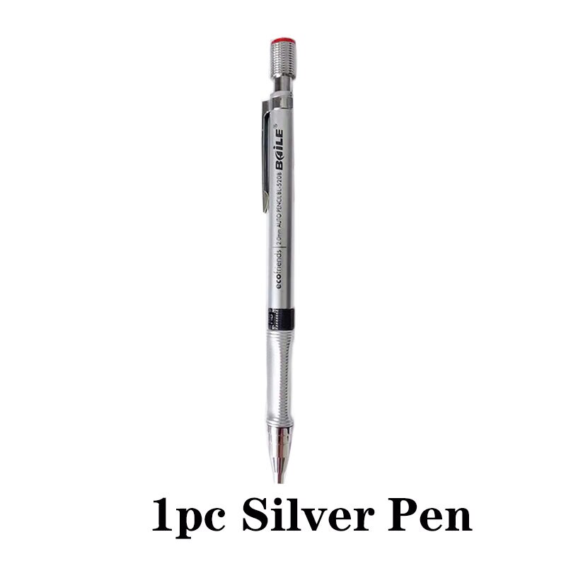 Student Office 2.0 Mechanical Pencil Triangular Non-slip Grip 12 Color Pencil Lead Drawing With Sharpener: 1pc silver pen