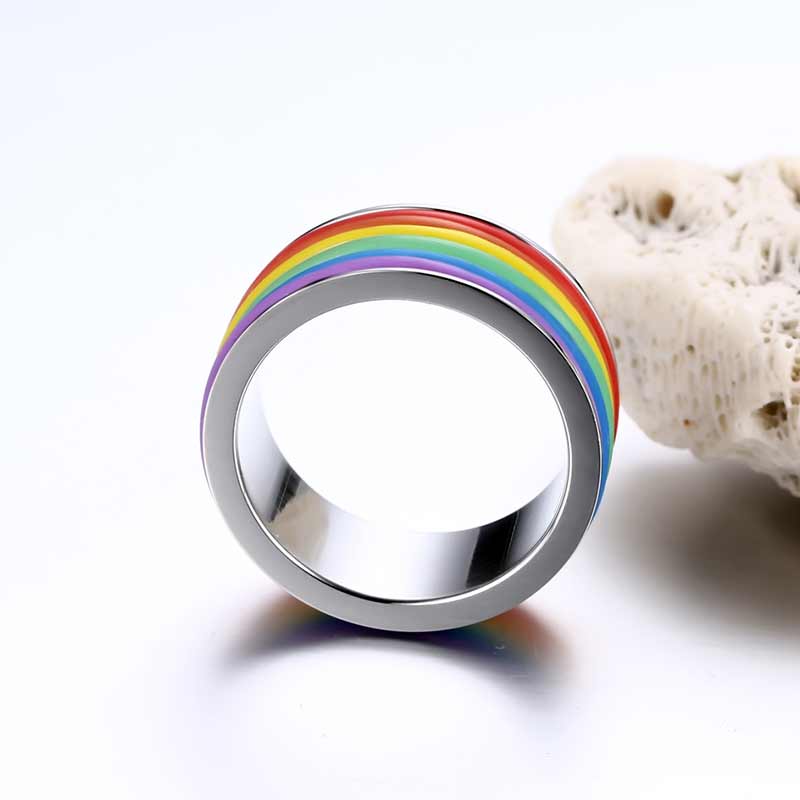 JHSL Men Colorful Silicone Rainbow Gay Rings Stainless Steel Jewelry Size 6 7 8 9 10 11 12 13