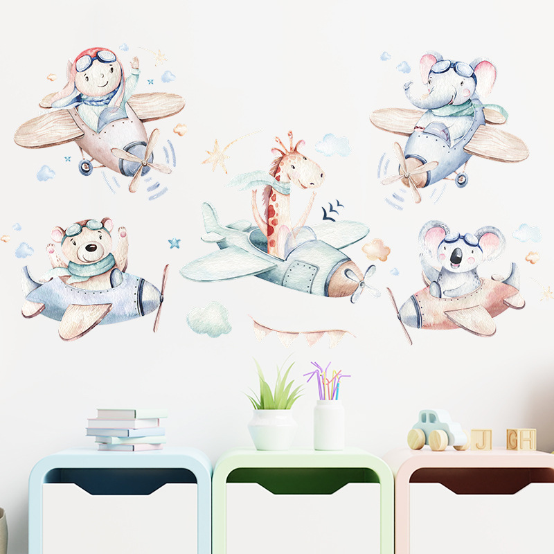 Cute Animal Pilot Wall Stickers for Boys room Decor Removable Kids room Nursery Wall Decor Wallpapers Home Decoration Decals