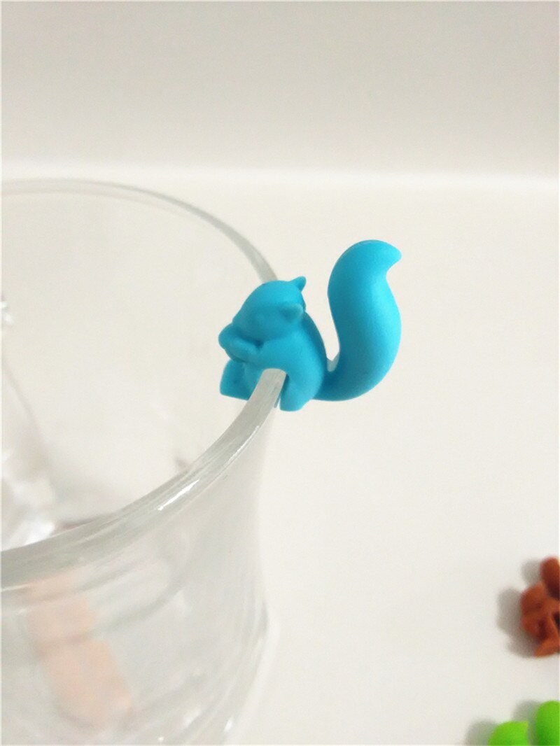 5 pièces/lot écureuils en forme de sachet de thé en Silicone suspendus sachets de thé support pour animaux de compagnie étiquette de verre à vin Dolce Gusto café fête barre Supplie