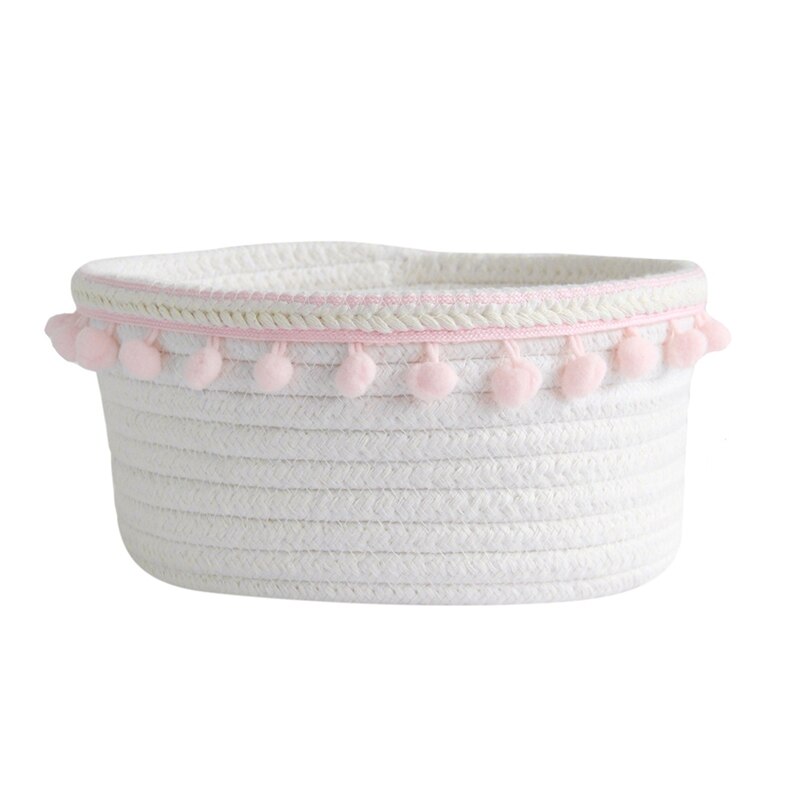 Nordic style Unique Woven Wool Ball Storage Basket Home Decoration Cotton Thread Storage Basket White Laundry Basket: P