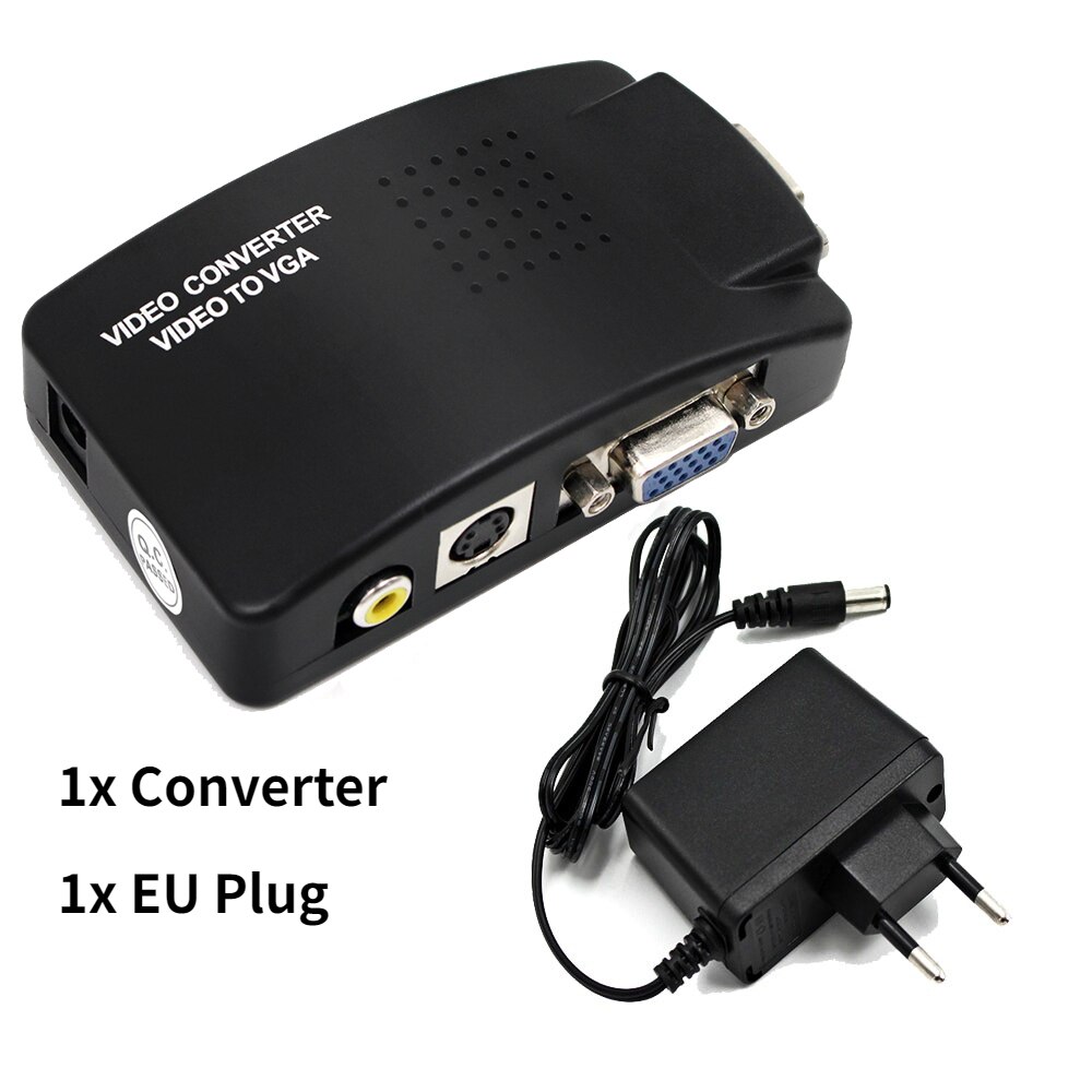 Av Vga Converter 3RCA S-Video Vga Naar Vga Adapter 1080PHD Video Converter Voor Pc Naar Tv: With EU Plug