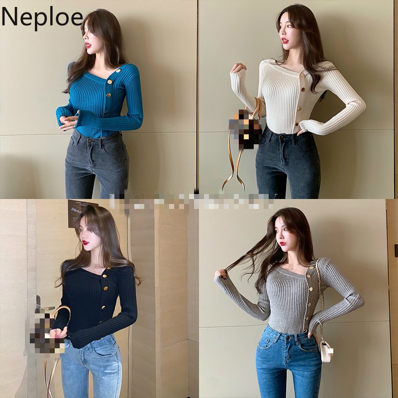 Neploe Autumn Ladies All-match Sweater Single-breasted Knitted Cardigan 2022 Long Sleeve Chic Solid Color Top Women 1F444