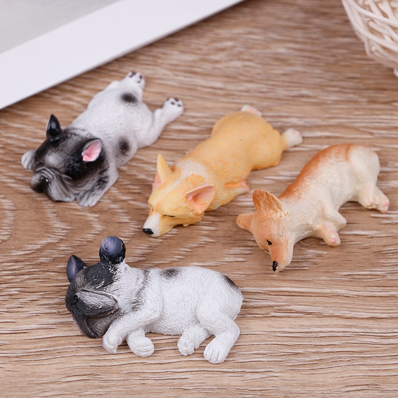 2 Pcs Kawaii Miniaturen Beeldje Decoratie Corgi Hond Speelgoed Hars Kids Japanse Landschap Slaperig Serie Miniatuur Beeldjes