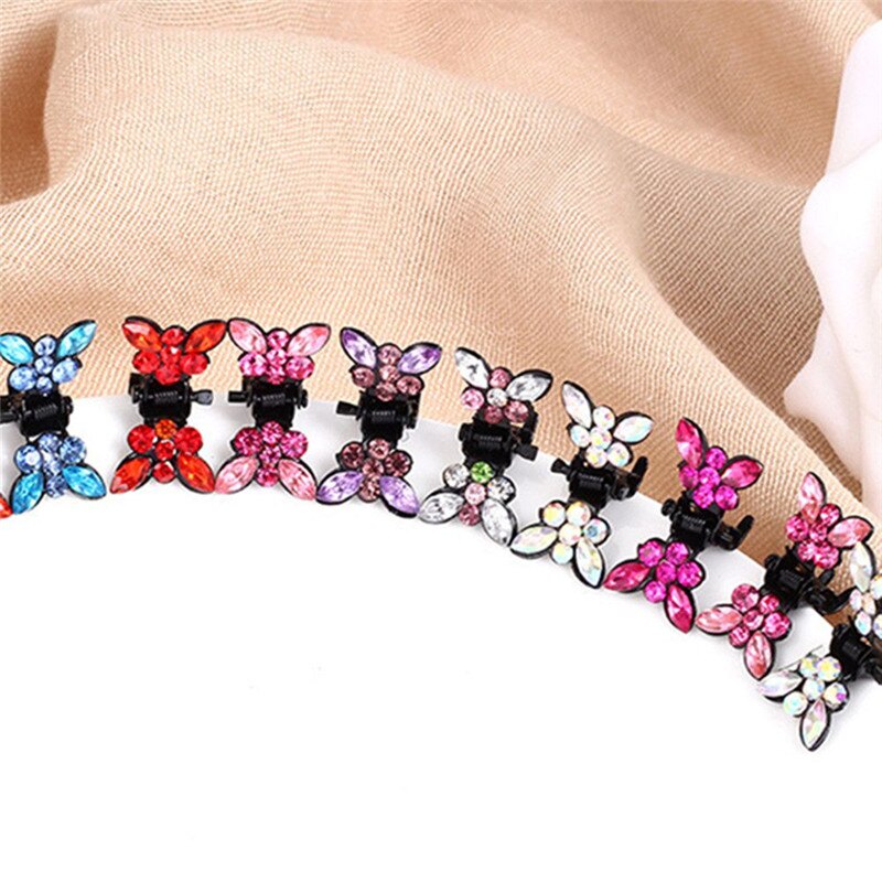 Conjunto de 12 pinzas pequeñas para el pelo con forma de mariposa para mujer, pinzas de Metal para el pelo con diamantes de imitación, para cangrejo, accesorios para el cabello