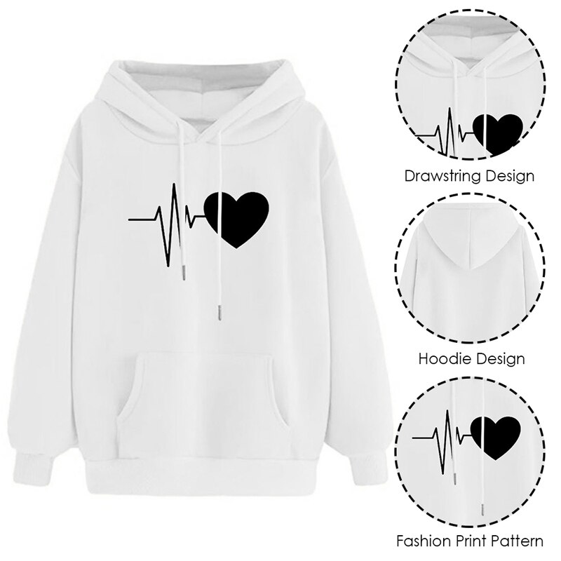 Autumn Women Hoodies Long Sleeve Cotton Gym Sweater Boyfriend Style Heart Gesture Hooded Sweatershirt Loose Pullover Tops