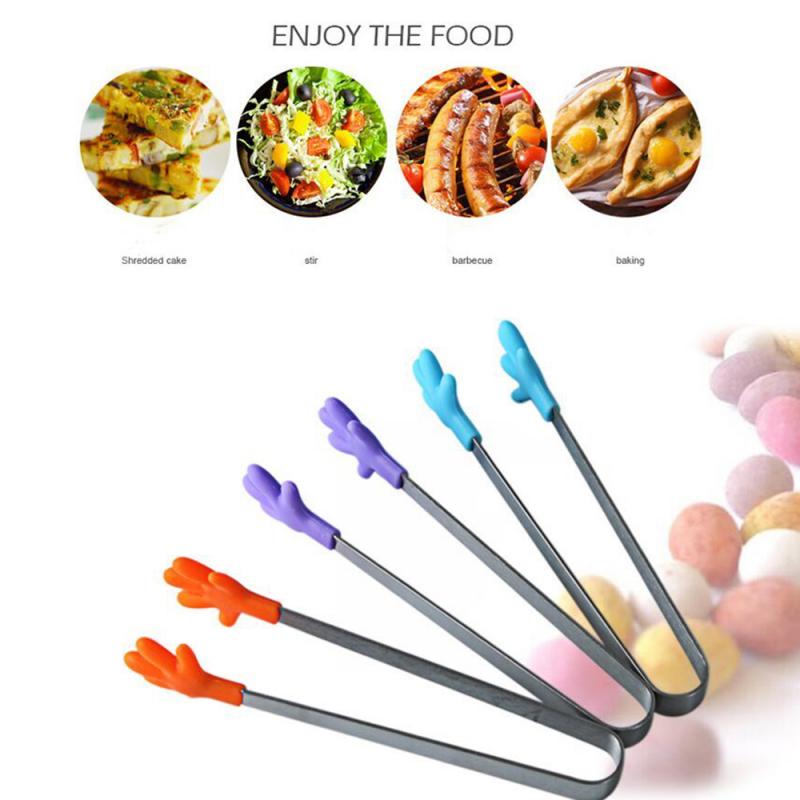 Silicone Food Tong Stainless Steel Kitchen Tongs Silicone Non-slip Cooking Clip Clamp Salad Food ClipTools Kitchen Accessories