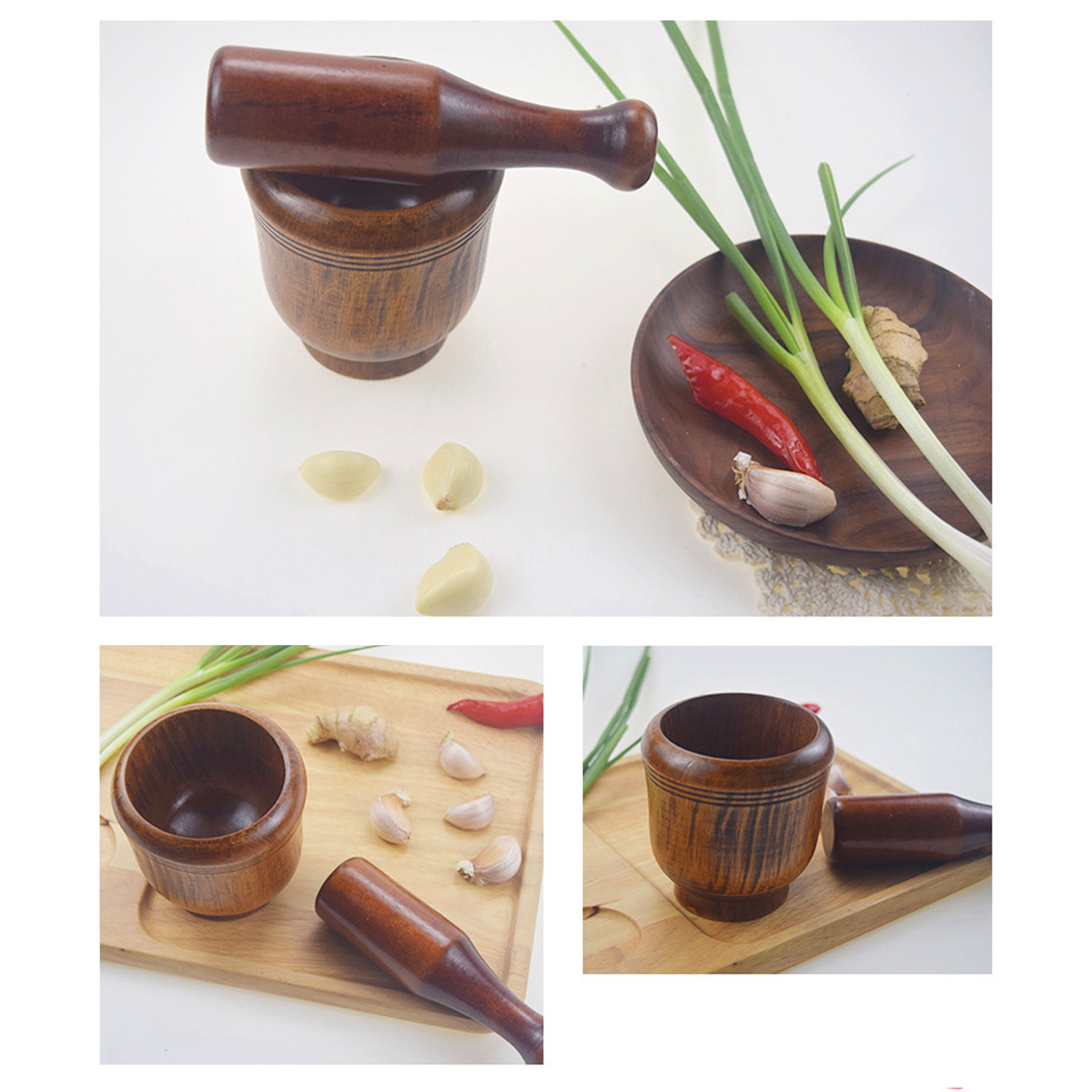 Grinding Bowl Manual Garlic Masher Wooden Grinding Bowl Household Kitchen Manual Garlic Ginger Spices Grinder Mortar Pestle Set