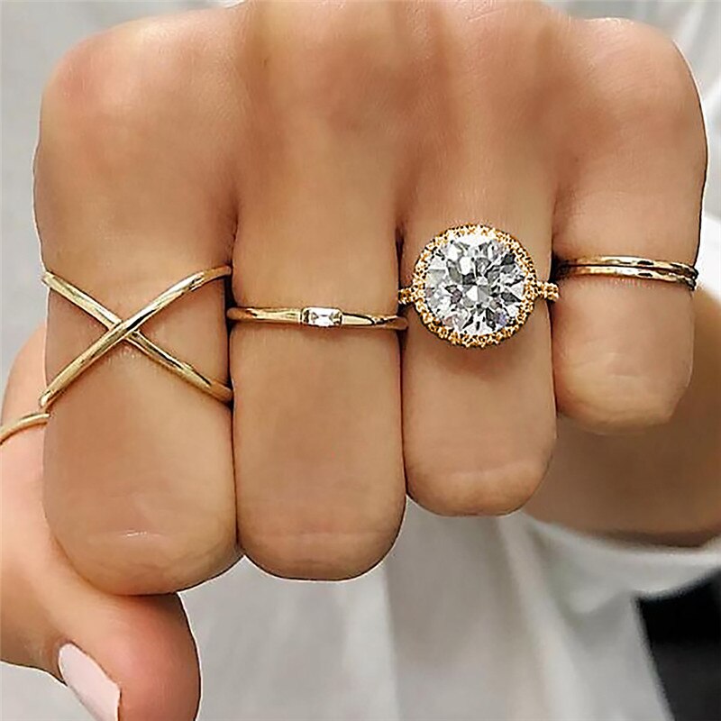 LETAPI Vintage Crystal Flower Ringen Voor Vrouwen Retro Geometrische Goud Kleur Knuckle Ring Set Statement Sieraden