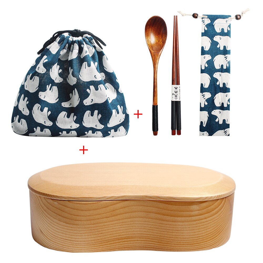 Wooden Lunch Box Set Student Bento Boxes Kit Eco-friendly Japanese Food Container Kitchen Tableware Sushi Case with Compartment: 5pcs-B