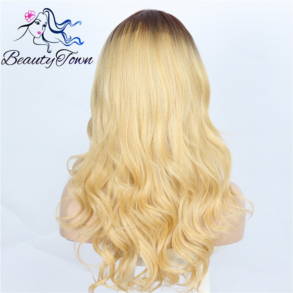 Beautytown mørk ombre guld yaki t del paryk kvinder blogger daglig makeup bryllup restyle fest syntetiske parykker vinder
