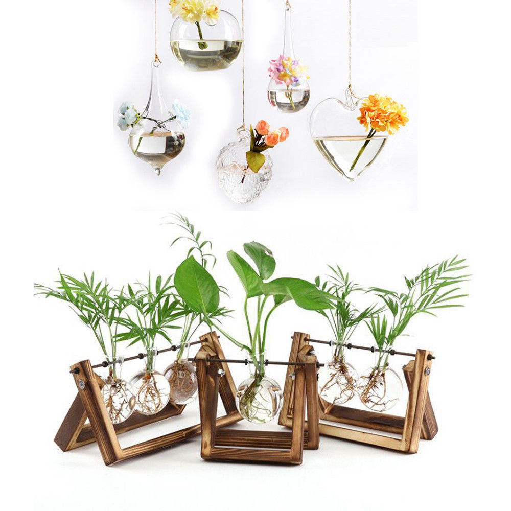 Creativa de madera Terrario de vidrio contenedor hidroponía maceta para flor de mesa florero bricolaje hogar Oficina Decoración de la boda