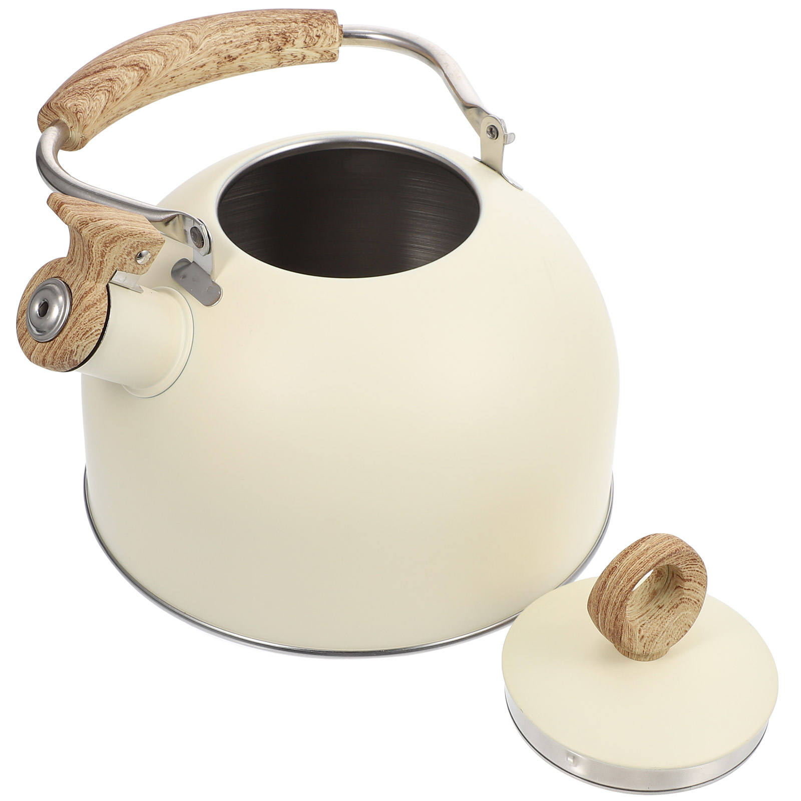 Hervidor de agua de acero inoxidable, tetera para hervir agua, práctica, silbante: Off white