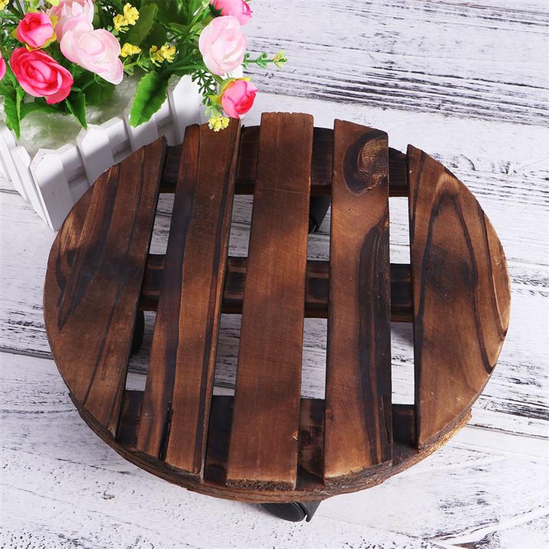 Round Wheeled Wooden Planter Caddy Movable Plant Flower Pot Stand with Wheels for Garden Home for Outdoor Home Garden