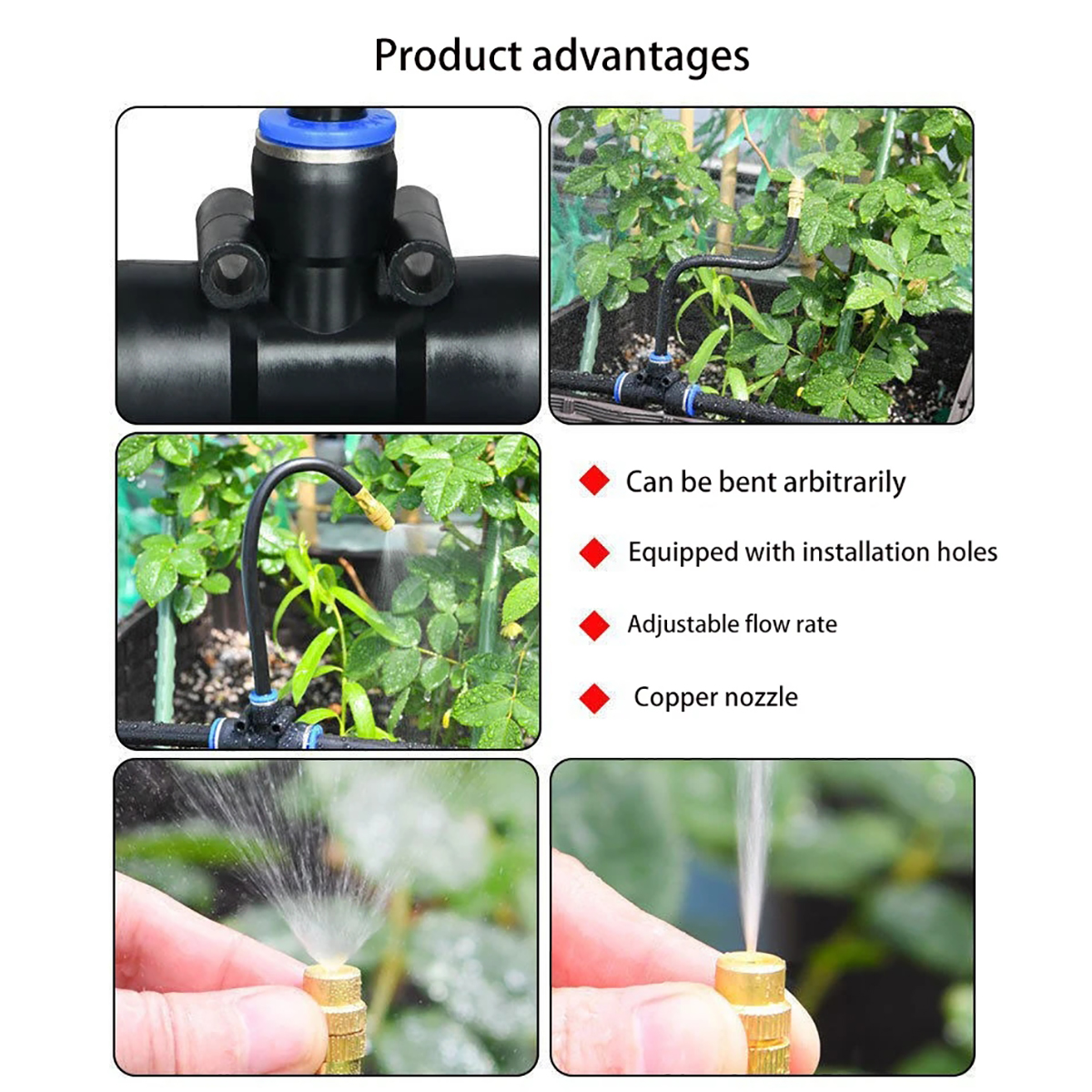 10-50Pcs Universal Free Bending Yellow Copper Mist Nozzle 12mm Straight Push Lock Joint 9/12mm Hose Garden Watering Sprayer