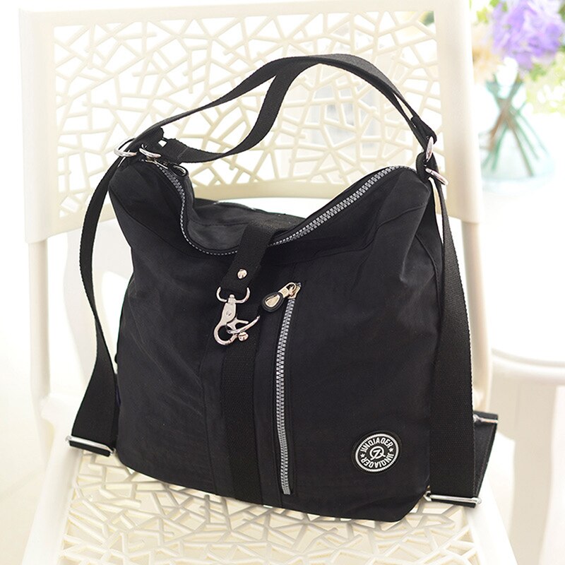 3 In 1 Women Bags Multifunction Backpack Shoulder Bag Nylon Cloth Tote Reusable Shopping Bag Ladys Travel Bag Crossbody Bag: black