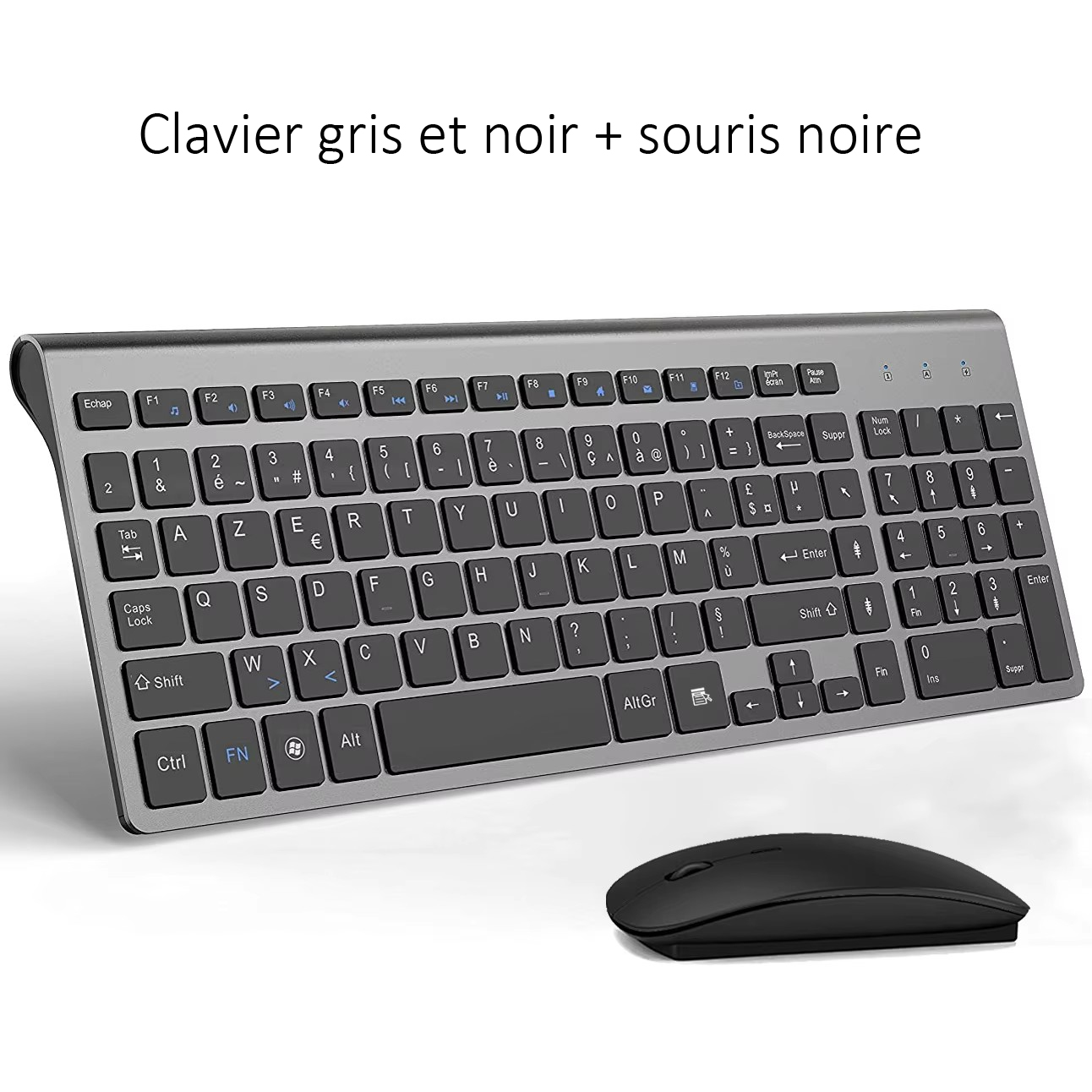 AZERTY French Layout 2.4G Mouse Keyboard Ultra-Slim Wireless Keyboard and Mouse Set Silent Compact for PC Laptop Windows: GRAY