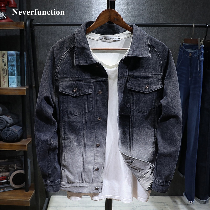 Novedad en chaqueta vaquera entallada de Estilo vintage para hombre, en blanco y negro, ropa de calle estilo Hip Hop, informal, chaquetas tapados abrigos de vaqueros para motocicleta