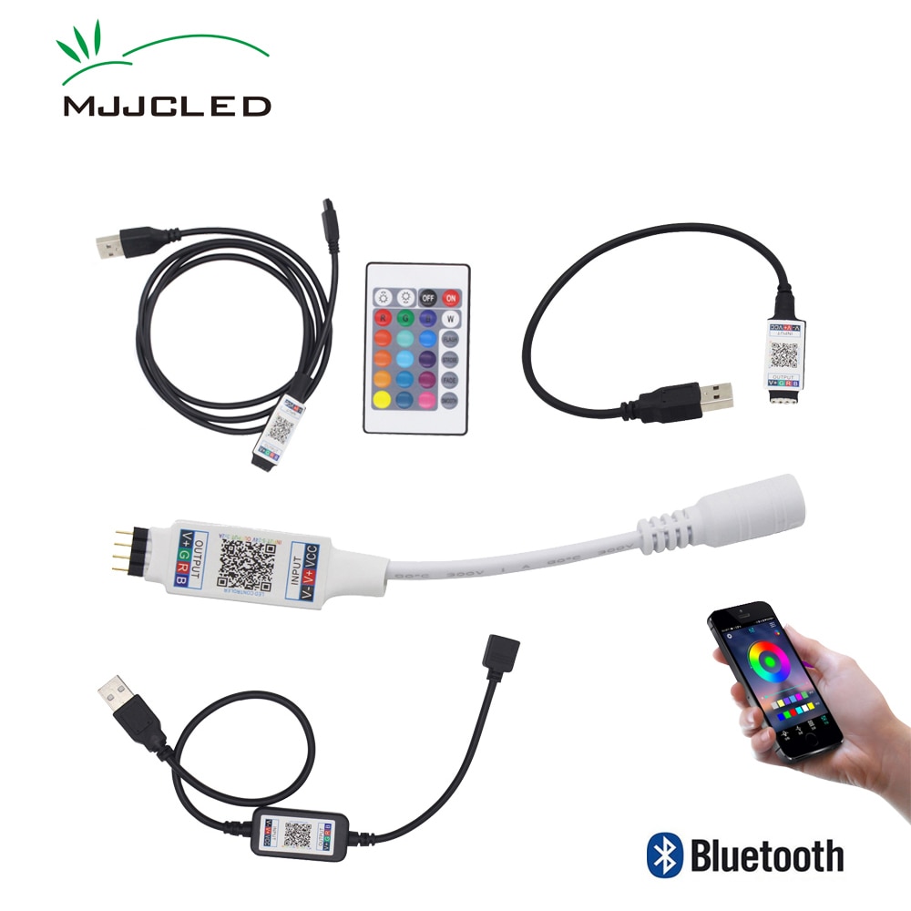 Bluetooth USB LED Controller RGB 5V 12V 24V DC Mini App Smart Music Controller IOS Android Phone Wireless IR 24 Key Controller