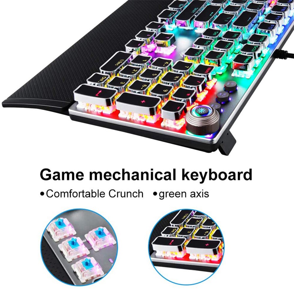 listing104-Key macro definition gaming keyboard desktop multimedia rotary button mechanical gaming keyboard+stickers