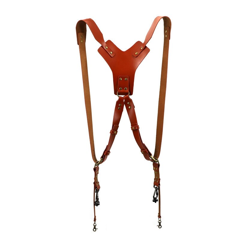 Schultergurt für 2 kameras, verstellbarer, handgefertigter retro-ledergurt für zwei kameras, geeignet für dslr-/slr-kameras, damen/herren: Default Title